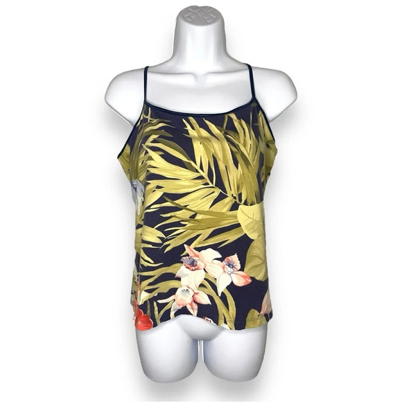 Caribbean Joe Tropical Floral Camisole Tank Top L/G Navy Multicolor - Picture 4 of 8